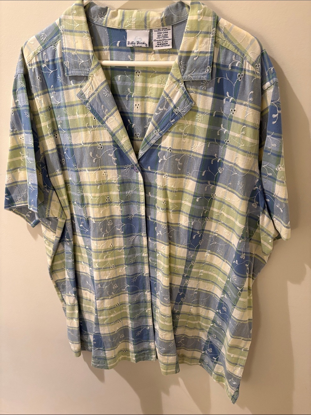 Bobbie Brooks Blue and Green Plaid Short Sleeve Button-Up